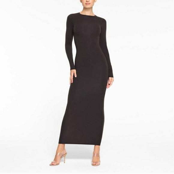SKIMS *new* Fit Everybody black Onyx crew neck maxi  bodycon dress - Picture 1 of 8